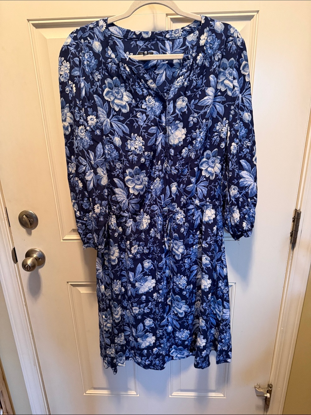 Talbots Navy Blue Floral Long-Sleeve Midi Dress